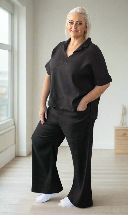 Black Wide-Leg Drawstring Pant