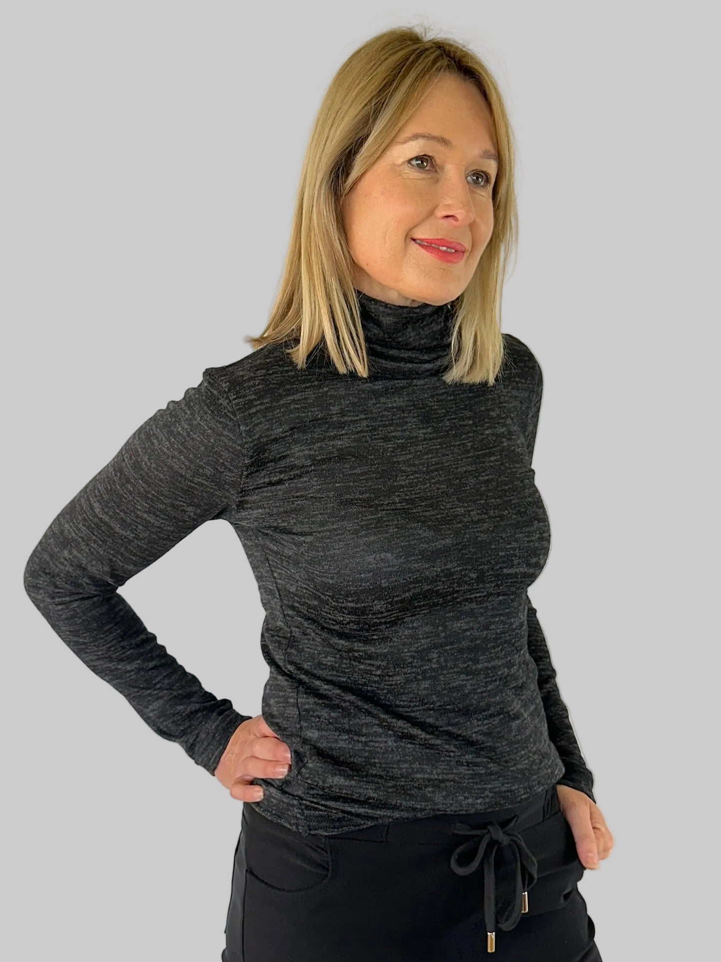 Funnel Neck Top Charcoal